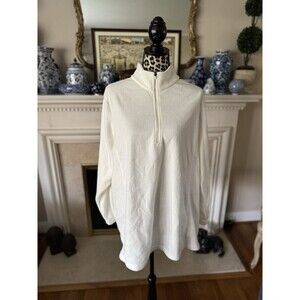 Lands' End Ivory Fleece 1/4 Zip Mock Neck Pullover 2X (20W-22W) Winter White
